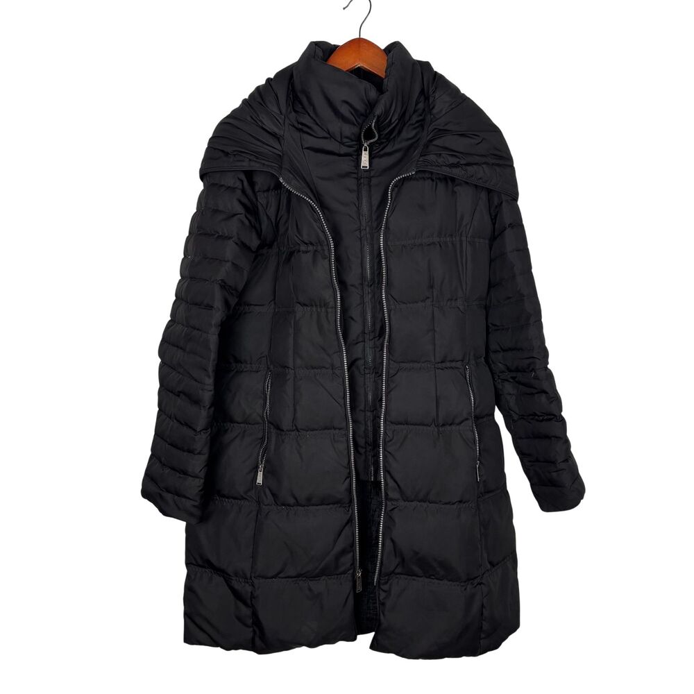 DKNY Black Down Feather Double Zipper Hooded Coat Women’s Medium